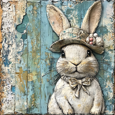 Easter Sign, Bunny in Hat,, DCO-12725, Sign For Wreath, 10x10